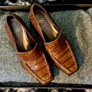 Vince Camuto Brown Crocodile Embossed Heels